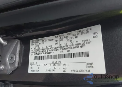 2018 Ford Escape Sel из США, поврежденный, VIN 1FMCU9HD2JUC68843